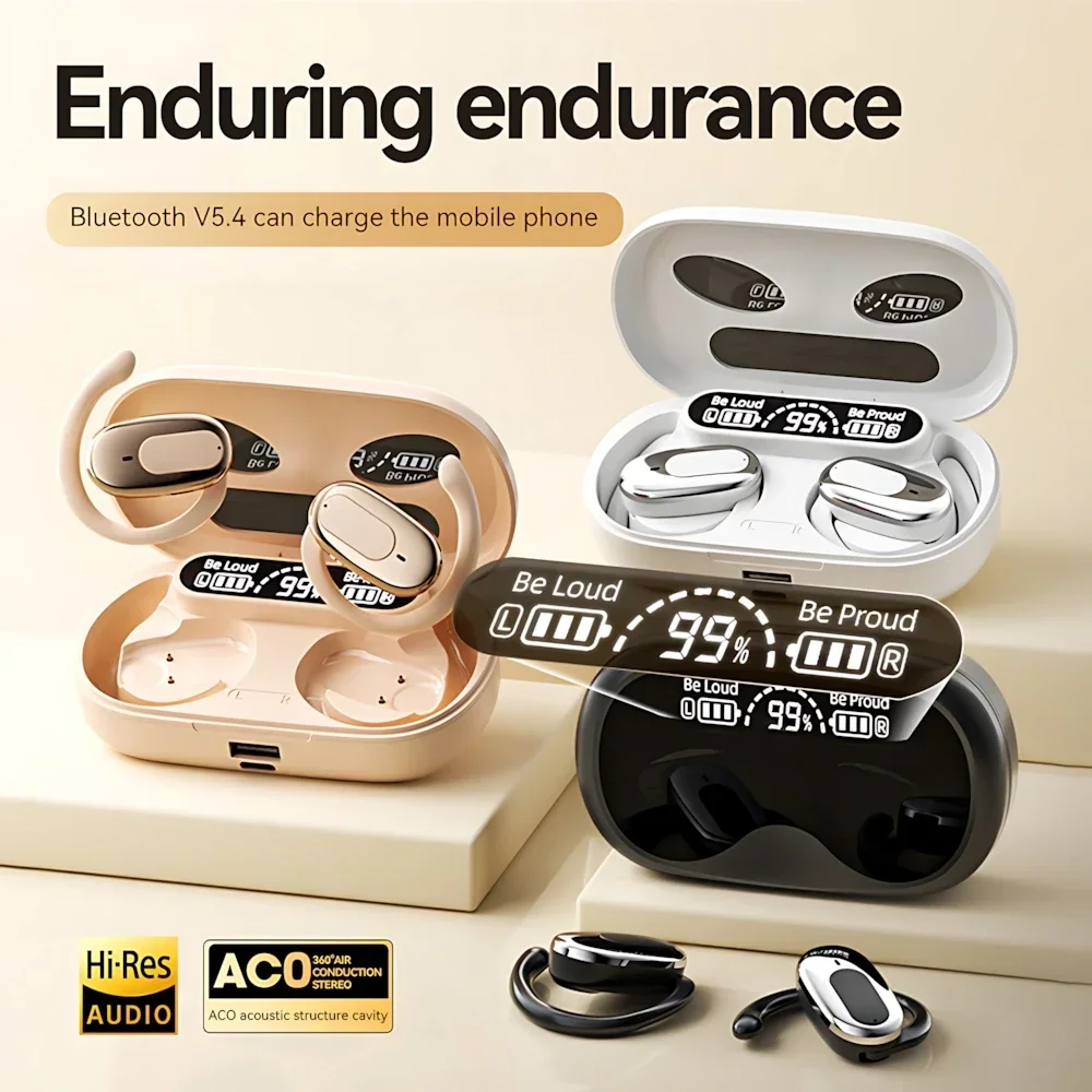 Original B19 Wireless Earphone Bluetooth 5.4 Ear Hanging Headphone HiFi Stereo Sports Earbuds With Mic Headset Long Battery Life