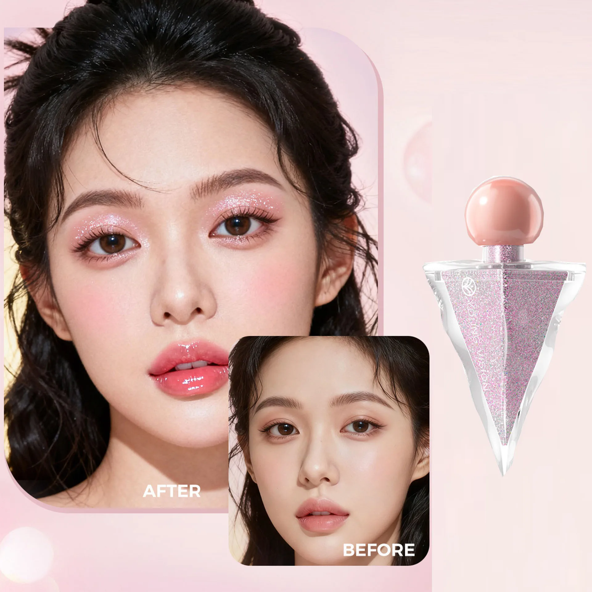 Triangular liquid eyeshadow pearlescent light clear and shiny enhance complexion natural beauty and beautiful makeup