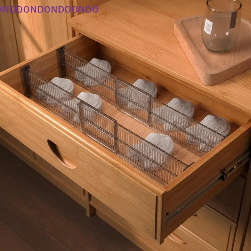 2 PCS Adjustable Clear Plastic Drawer Dividers With Non Slip Pads Expandable Design For Kitchen Dresser Storage