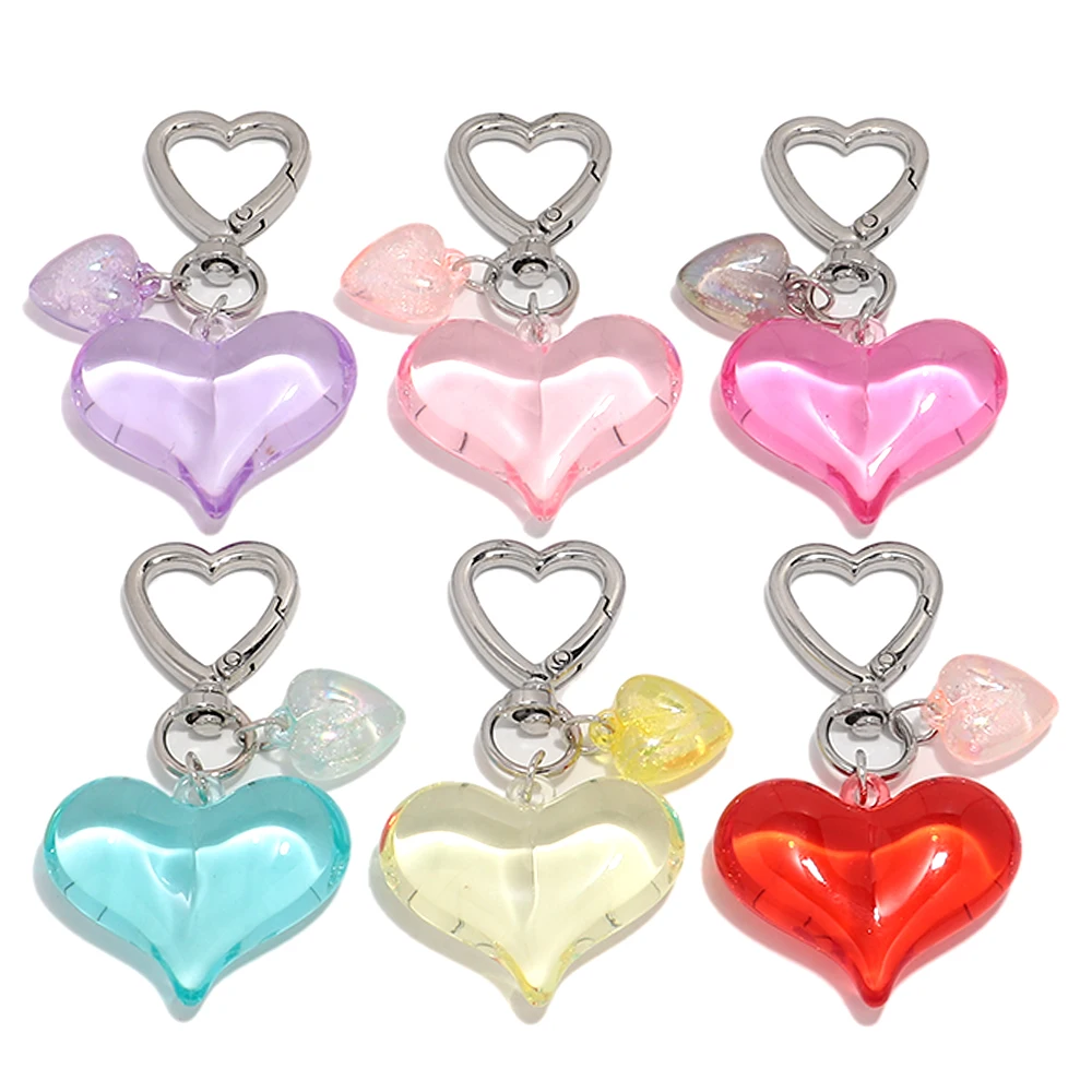 1pcs Sweet Heart Resin Keychain for Women Female Clear Colorful Love Acrylic Keyring Phone Bag Charms Fashion Accessories Gifts