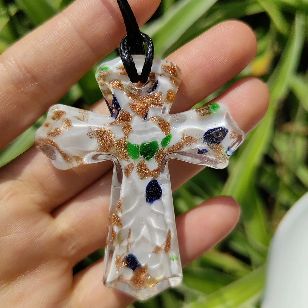 1PCS Cross Shape Clear Glass Crystal Vintage Necklace Pendant Necklace Men Women Jewelry Fashion Jewelry Beach Party Gift