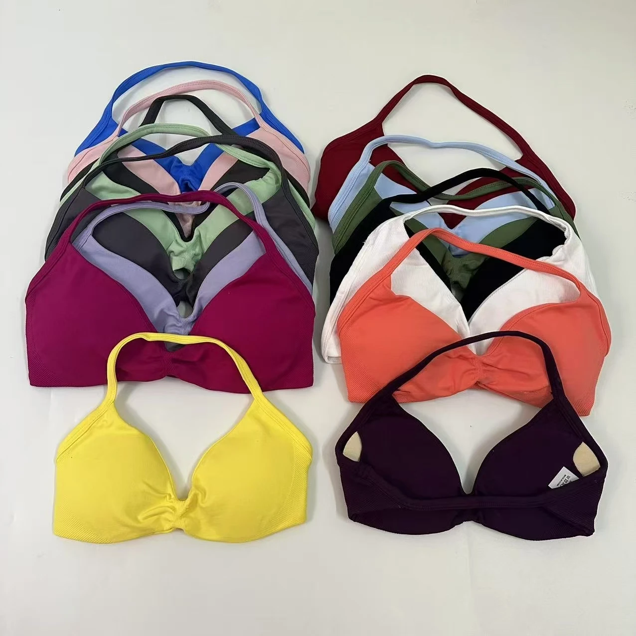 Yoga Sports Bra Strappy Backless Yoga Gym Bra Removable Cups Women Workout Clothing Gym Top Halter Sport Bras