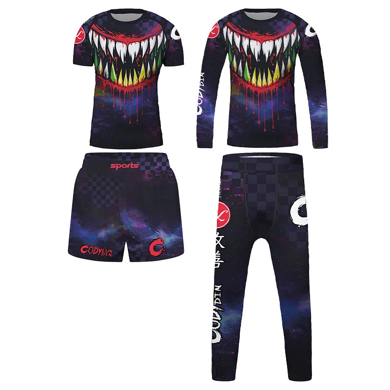 Kid's Sportswear MMA Muay Thai Jiu Jitsu Tracksuit Boys Children Boxing Rashguard Training Running Set Gym Clothing Sport Suit