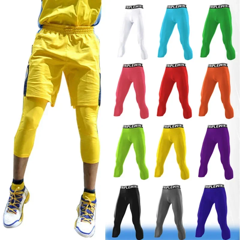 Men GYM Capri Running Tights Pants Kid Children Basketball Football Soccer Fitness Exercise Sport 3/4 Cropped Legging Shorts J12