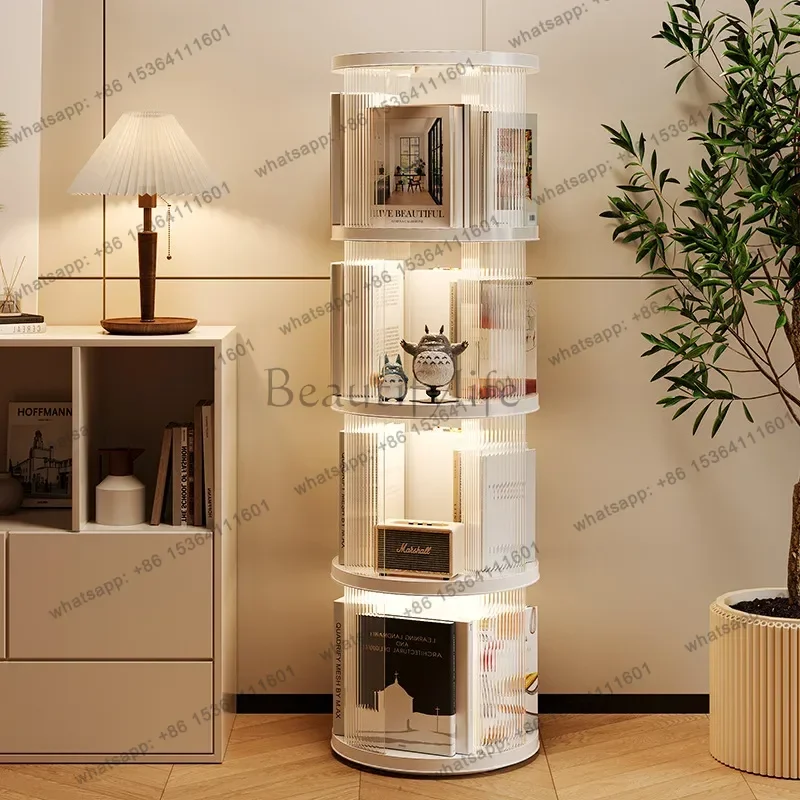 Simple Floor Standing Storage Rack 360 Degree Rotating Bookshelf, Transparent Bookshelf, Children's Picture