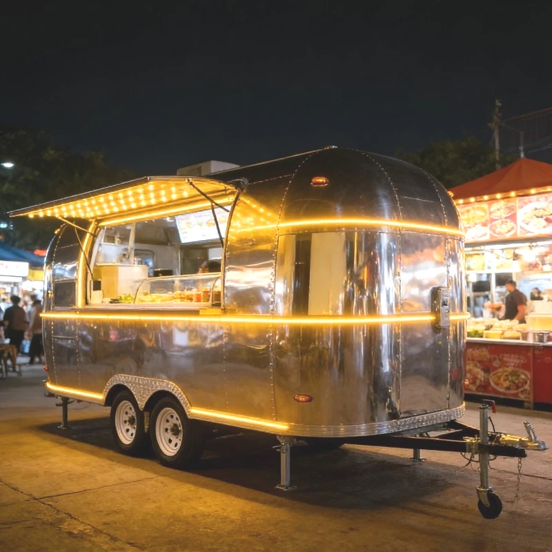 4WD Food Trailer Fully Equipped Kitchen Mobile Commercial Catering Cart Street Vending Truck Fast Food Van Outdoor Business Cart