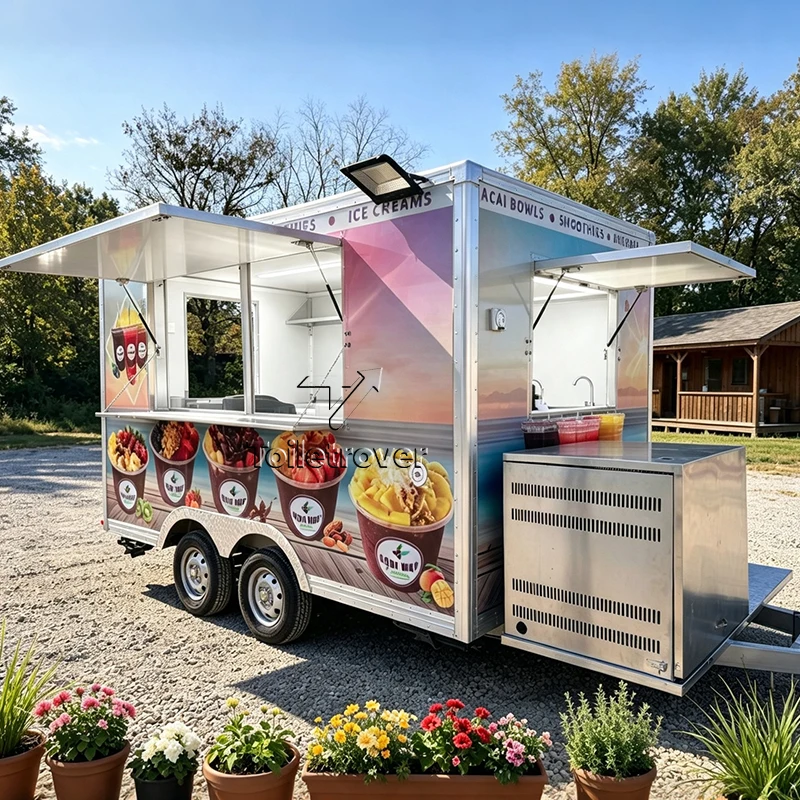 Outdoor Mobile Food Trailer Smoothie Ice Cream Food Truck Snow Cone Mobile Commercial Food Trailer with Air Condition