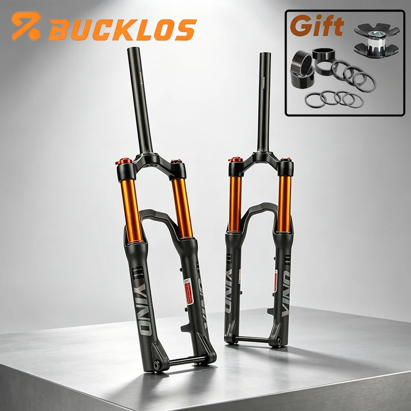 BUCKLOS 24 Inch Kids MTB Air Suspension Fork 120mm Travel Disc Brake Bike Front Fork Straight QR Thru Axle Mountain Bike Fork