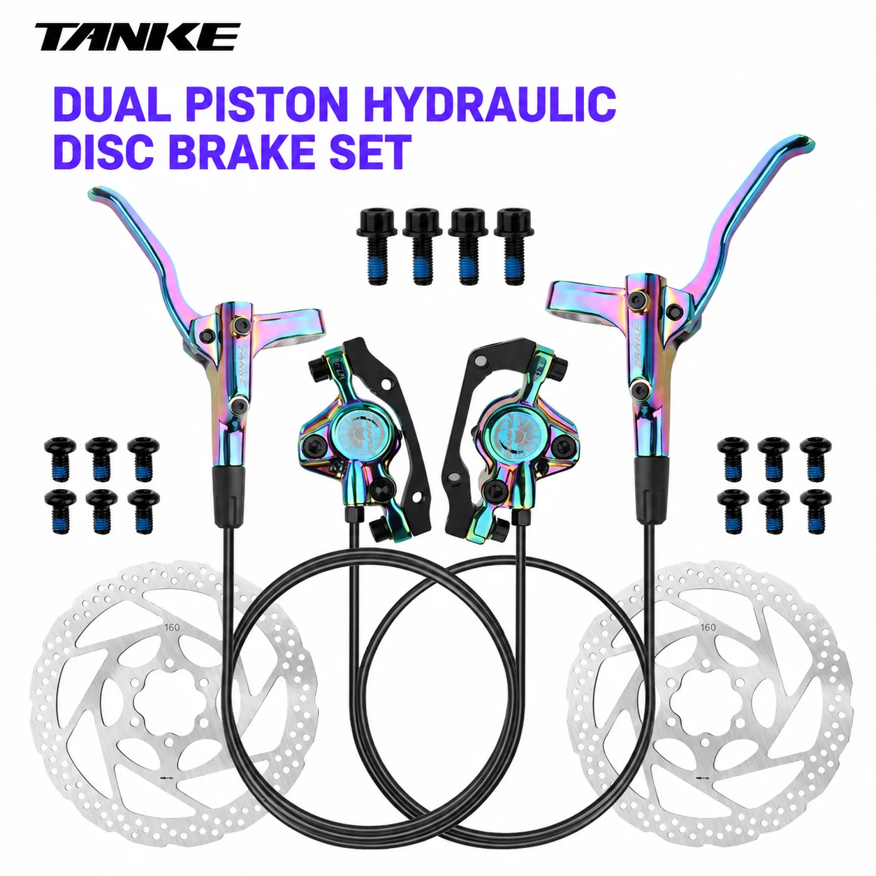 TANKE MT200 Hydraulic Disc Brake Set MTB Bike Brake Front Rear 2 Piston Oil Pressure Brake Lever 160mm Rotor Bicycle Parts
