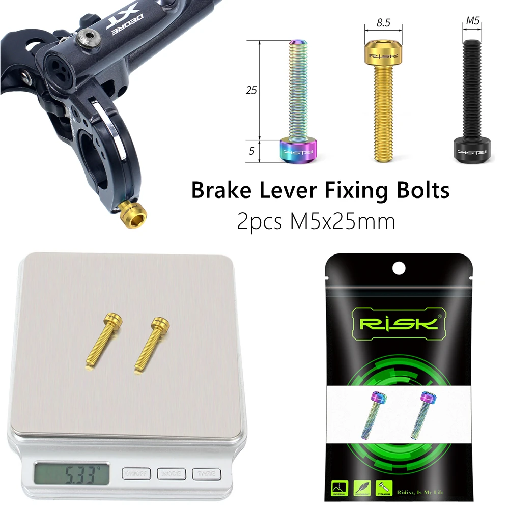 RISK 2pcs M5x25mm Titanium Alloy Bicycle Brake Lever Bolts MTB Bike Screws Extended for XT M8000 Disc Brake Cycling Parts