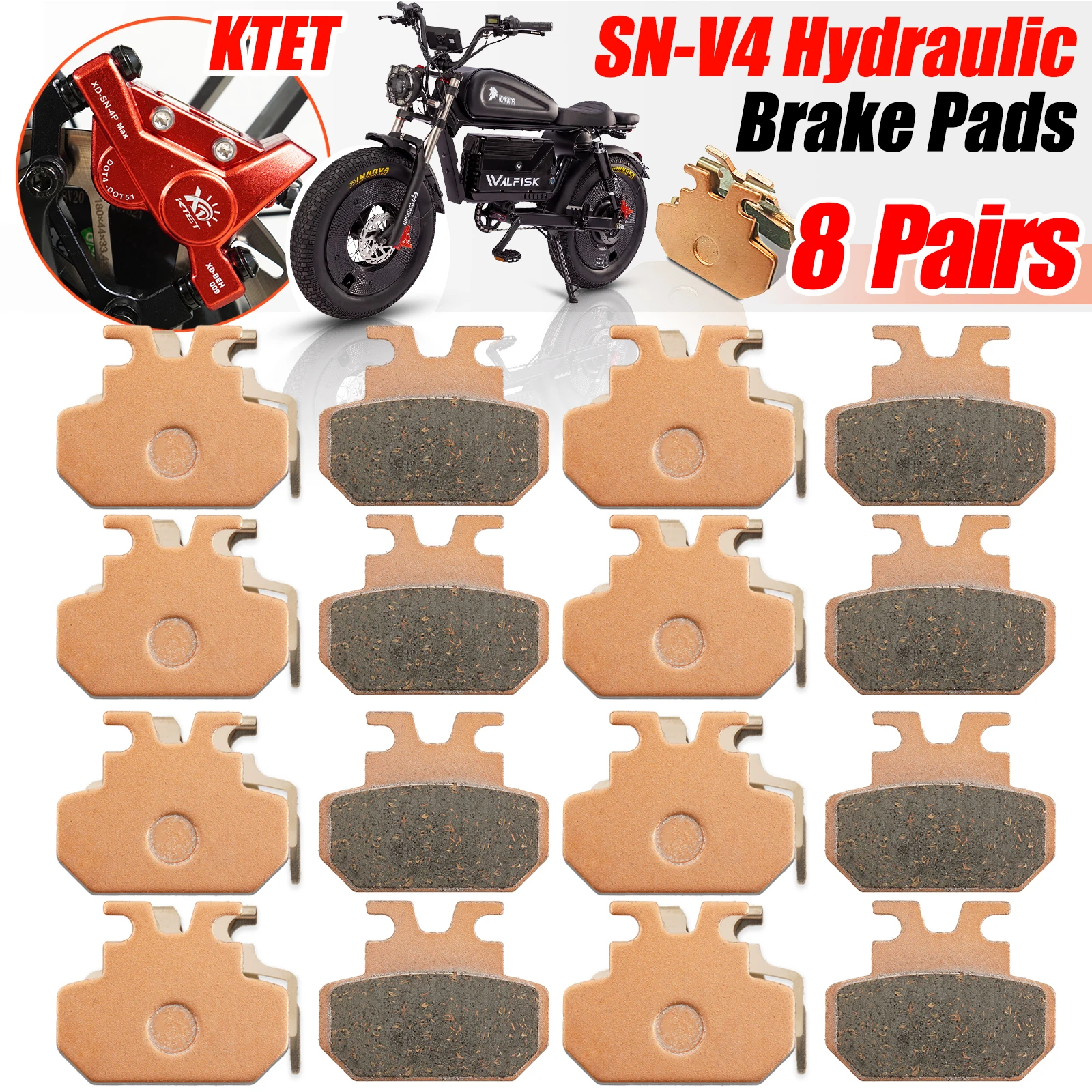 XOD SN-V4 Semi-Metal Hydraulic Disc Brake Pads 2 Pair Set for 4-Piston Ebike Scooter Mountain City Motorcycle