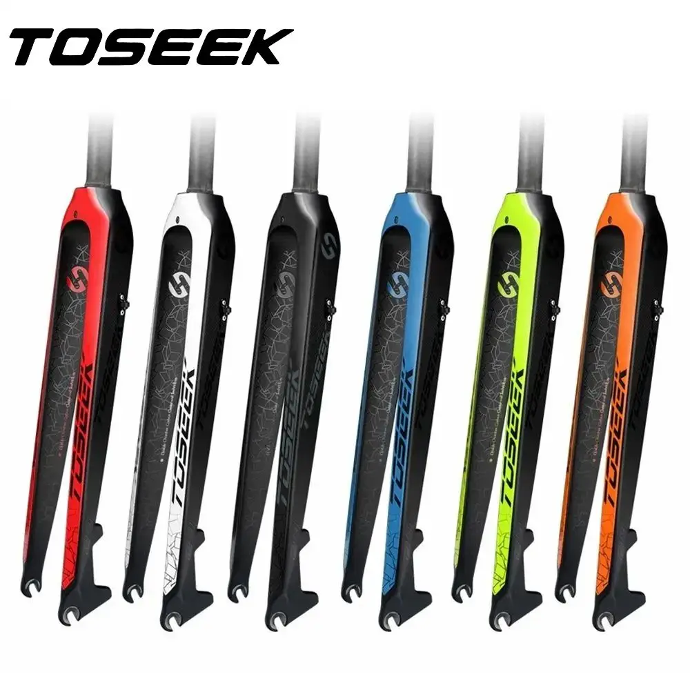 TOSEEK T800 Carbon Fiber Rigid Fork MTB Bike Forks Mountain Bicycle Front Fork 26er 27.5er 29er Steerer Tube 1-1/8
