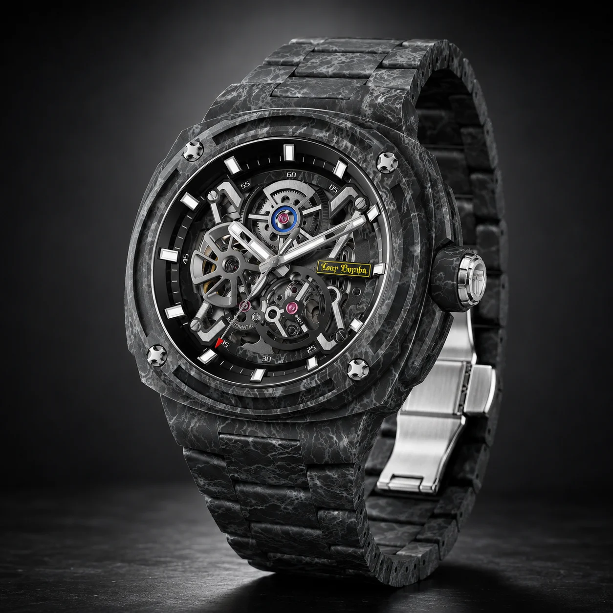 TSAR BOMBA Carbon Fiber Luxury Automatic Men's Watch NH72 Movement Sapphire Crystal 10ATM Waterproof Luminous Skeleton Watch