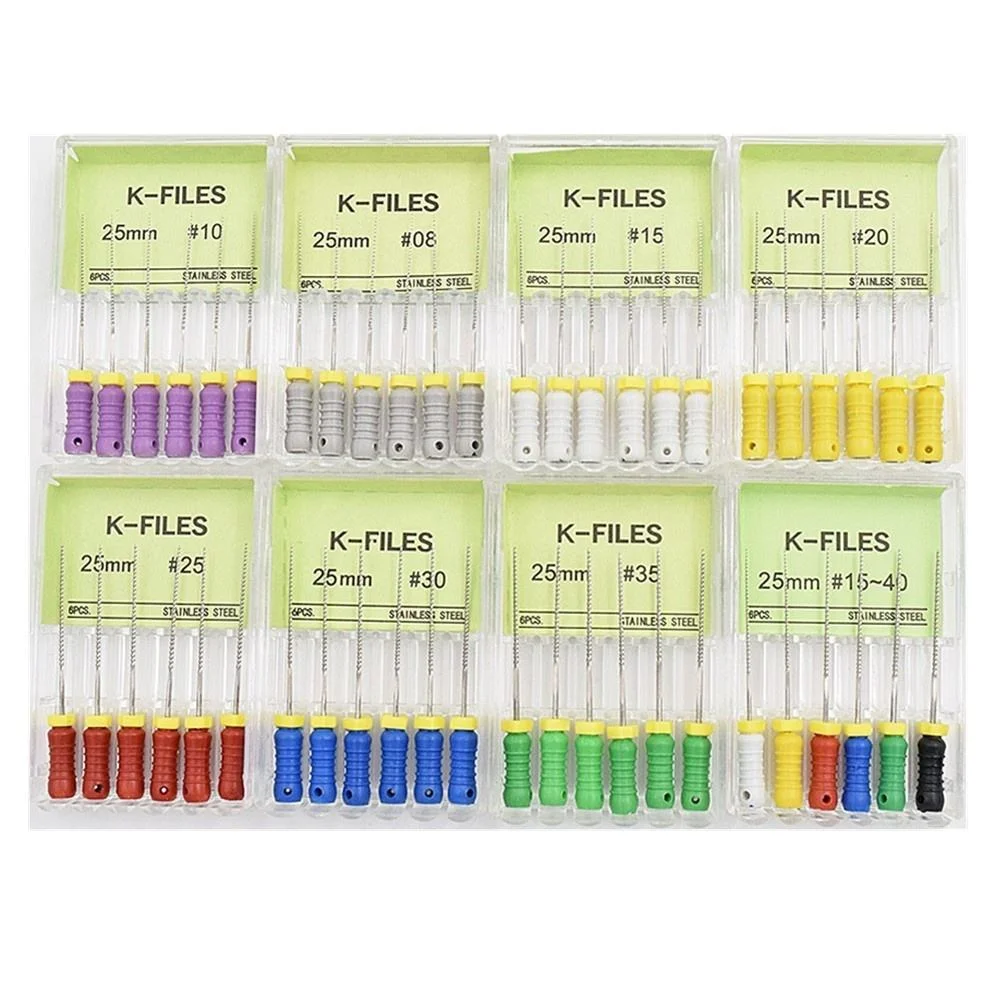 6pcs/Pack Dental Endodontic K-FILE 21mm 25mm Stainless Steel Endo Root Canal Files Hand Use Dentist Tools Dental Consumables