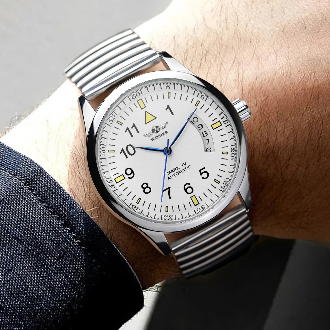 High-end Luxury WINNER Pilot Man Field Watch Stainless Steel Automatic Movement Calendar Clock Waterproof Male Wrist Watches