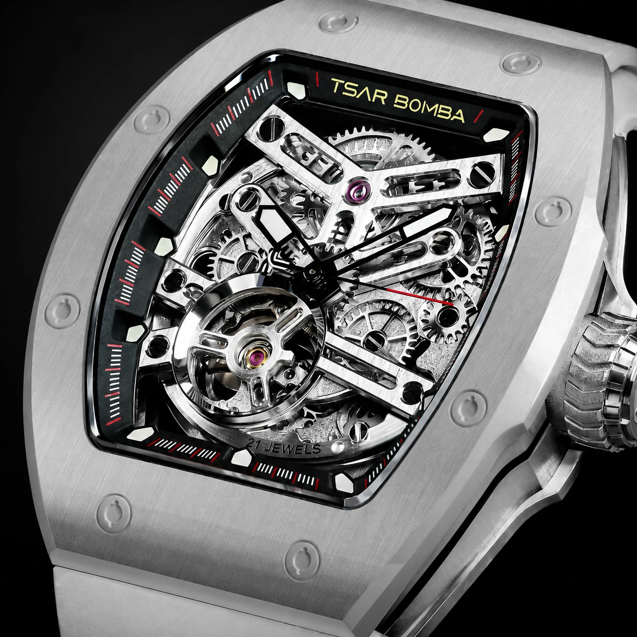 TSAR BOMBA Luxury Customizable Skeleton Watch for Men DIY Interchangeable Case Bezel Strap Automatic Timepiece