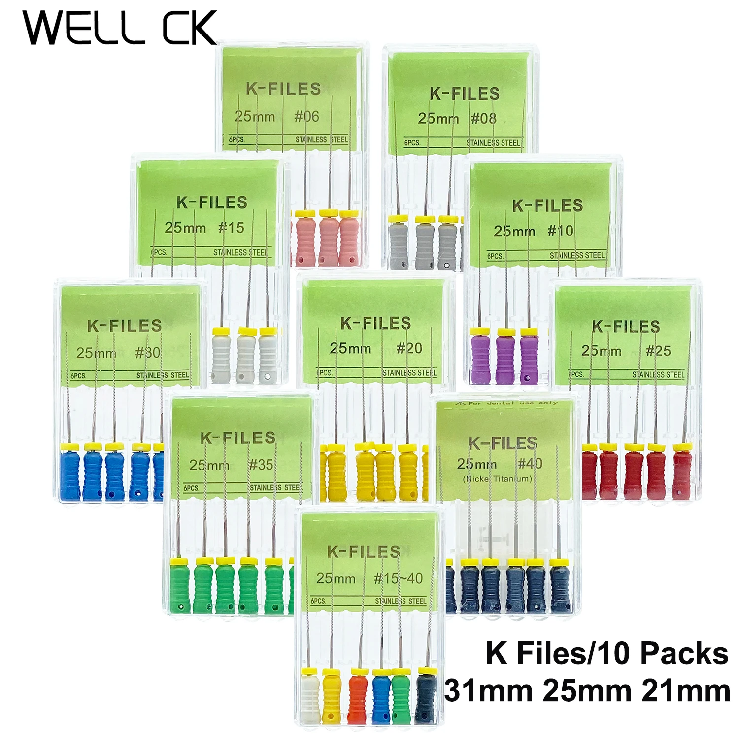 10 Boxes Dental Root Cannal Endo K File 21mm 25mm 31mm Stainless Steel Endodontic Instruments Dentist Dentistry Odontologia