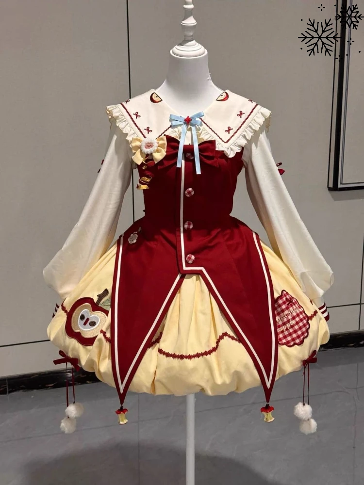 Japanese Sweet Kawaii Lolita 3 Piece Sets Women Kawaii Bow Shirt + Red Vest + Fluffy Skirts Harajuku Vintage Party Chic Outfits