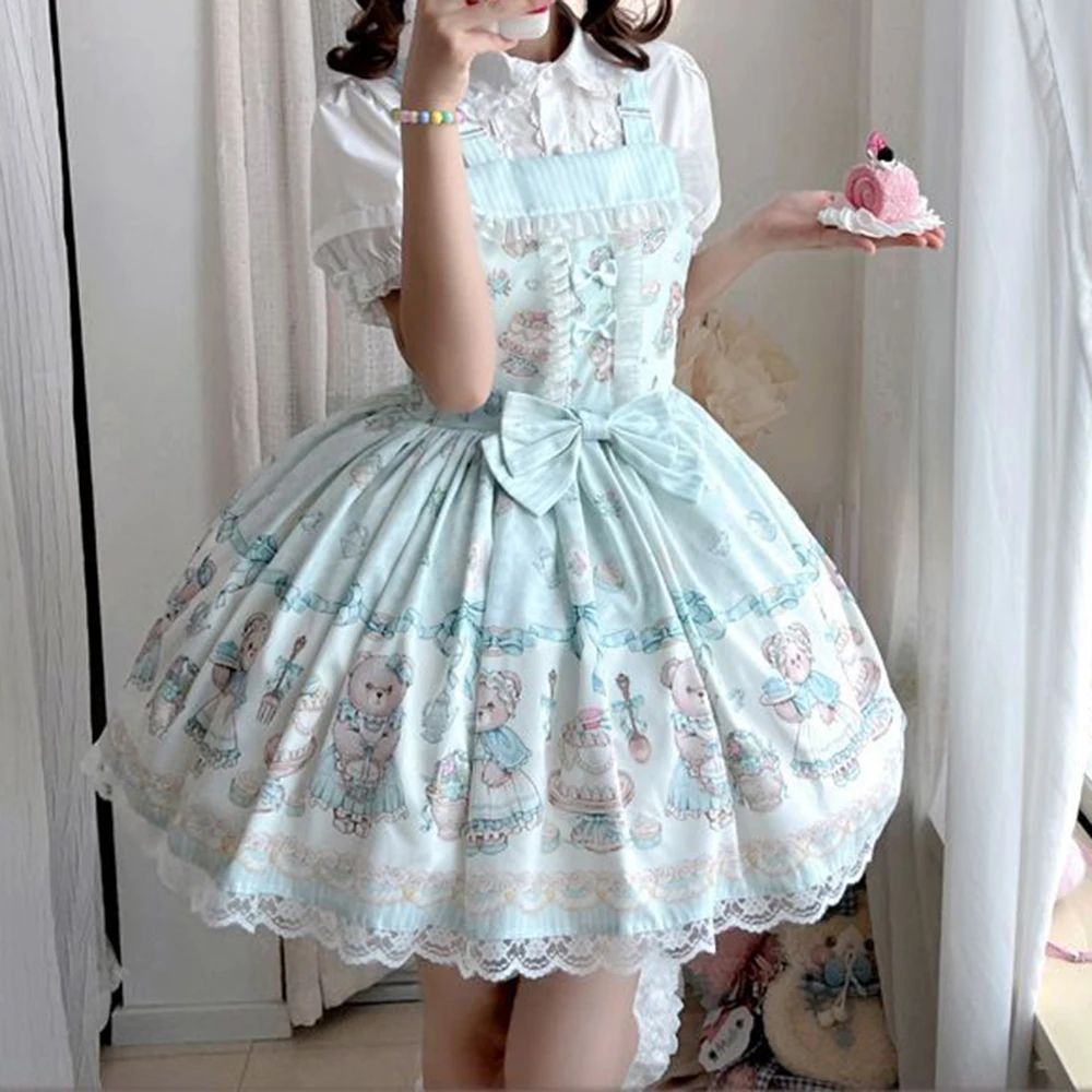 Original Lolita Original Strap Lolita Dress Suspender Bow Cute Japanese Lo Dress Loli  summer clothing for women