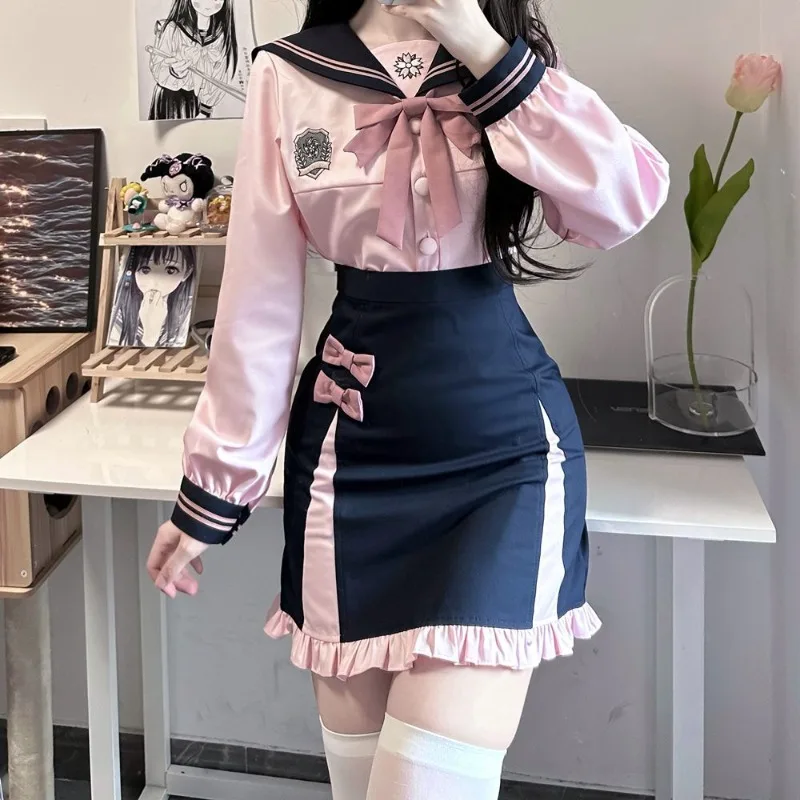 Summer Japanese JK Preppy Style Women's Two Pieces Set Korean Fashion French Elegant Lolita Y2k Sweet Kawaii Set Woman Clothes