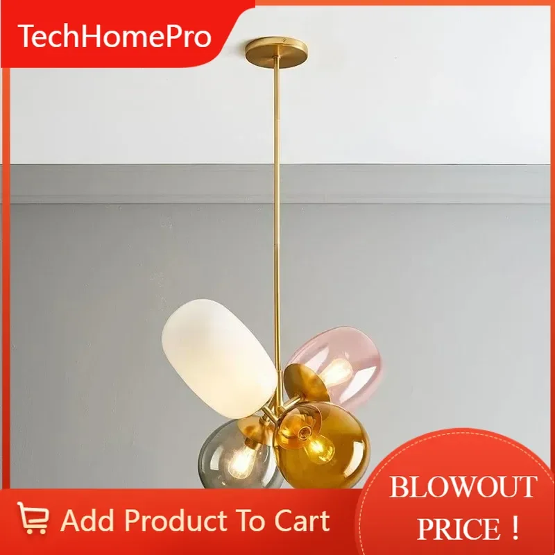 TechHPOld Branch Post-modern Stained Glass Chandelier Modern Minimalist Bedroom Warm Children Room Art All-copper Lamps