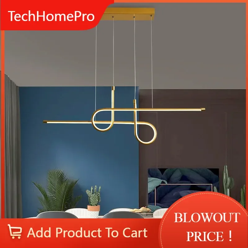 TechHPSANDYHA Unique Nordic Minimalist Long Strip LED Pendant Chandelier Iron Art For Dining Room Living Room Bar Modern Home Li