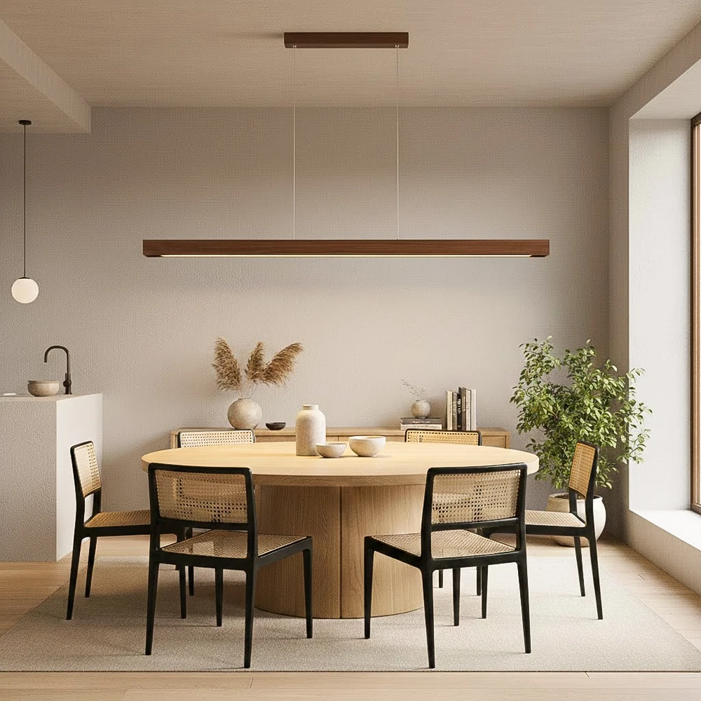 LED Pendant Light Nordic Wood Long Suspension Chandelier for Dining Room Dining Table Lamp Kitchen Island Pendant Lamp Lighting