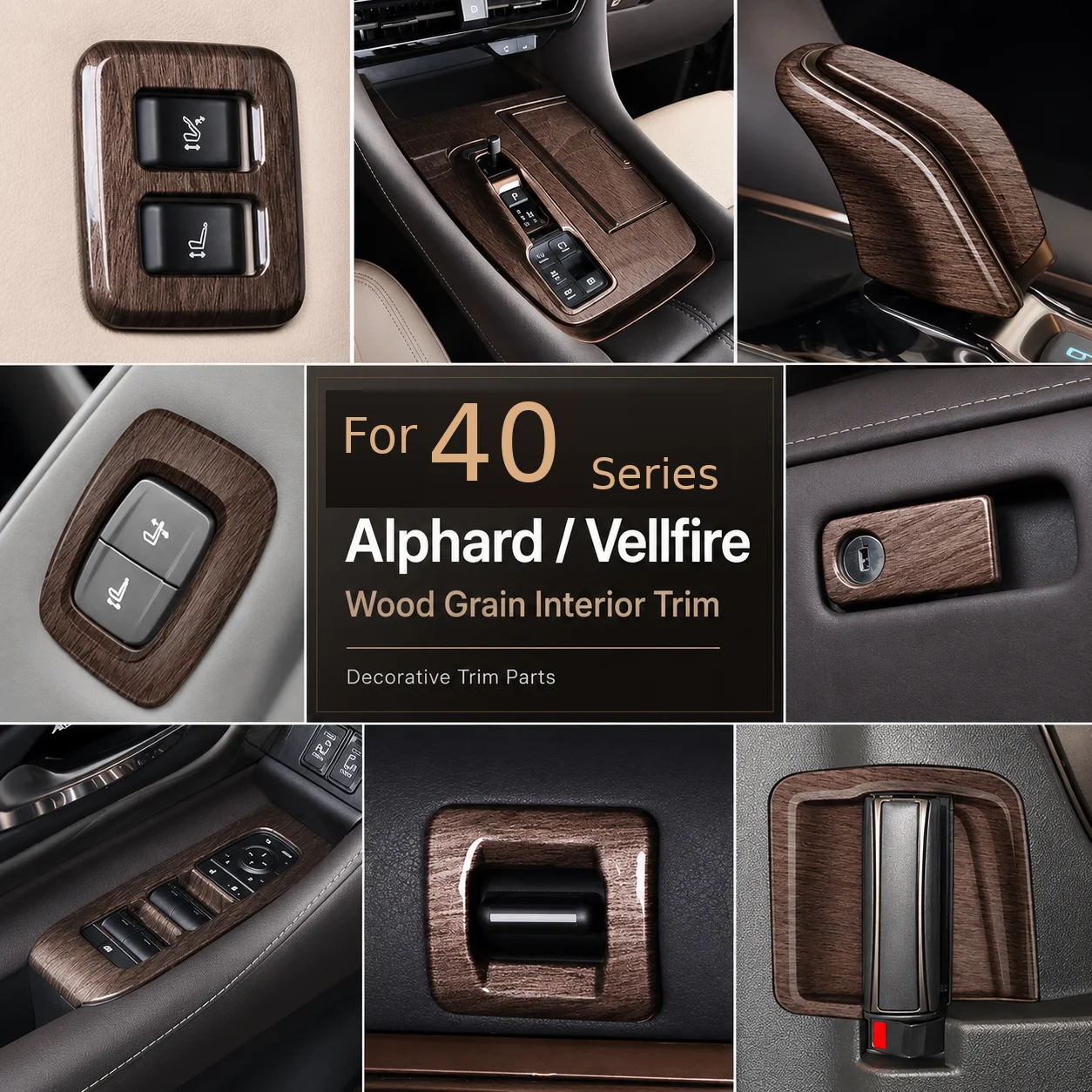 Car Wood Grain Interior Trim Pieces for Toyota Alphard Vellfire 40 Series Window Switch Air Vent Door Handle Gear Shift Covers
