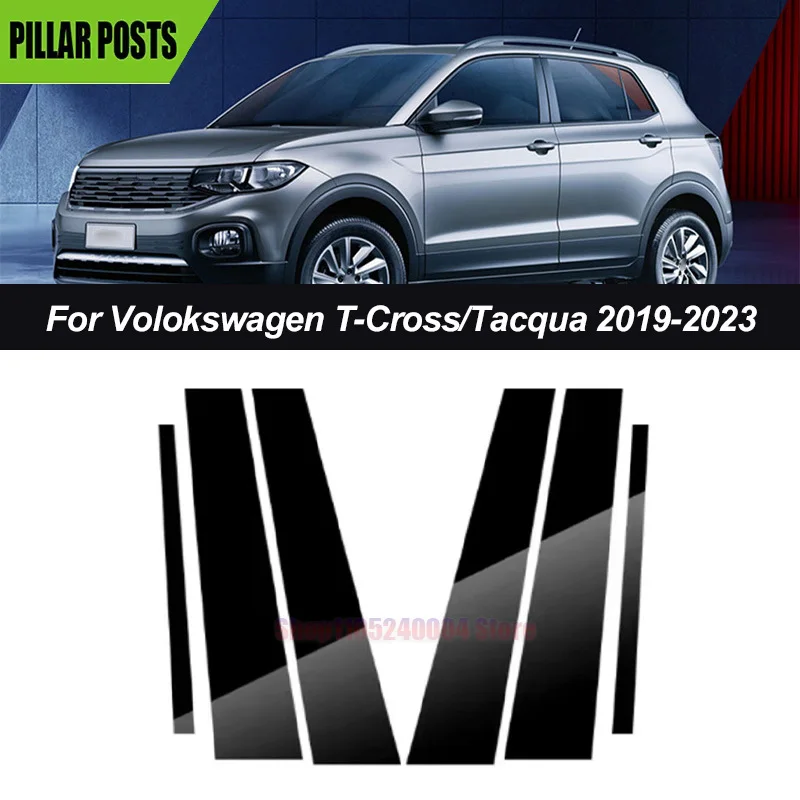 Pillar Posts Cover For Volokswagen T-Cross/Tacqua 2019-2023 Window Door Side Trim Cover Sticker Glossy Black Car Accessory 6Pcs