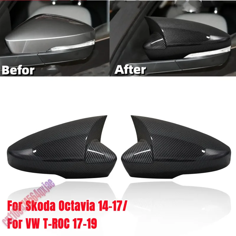 For Skoda Octavia 2013-2019 For VW T-ROC 2017-2019 ABS Car Side Mirror Cover Wing Cap Exterior Door Trim Adhesive Sticker