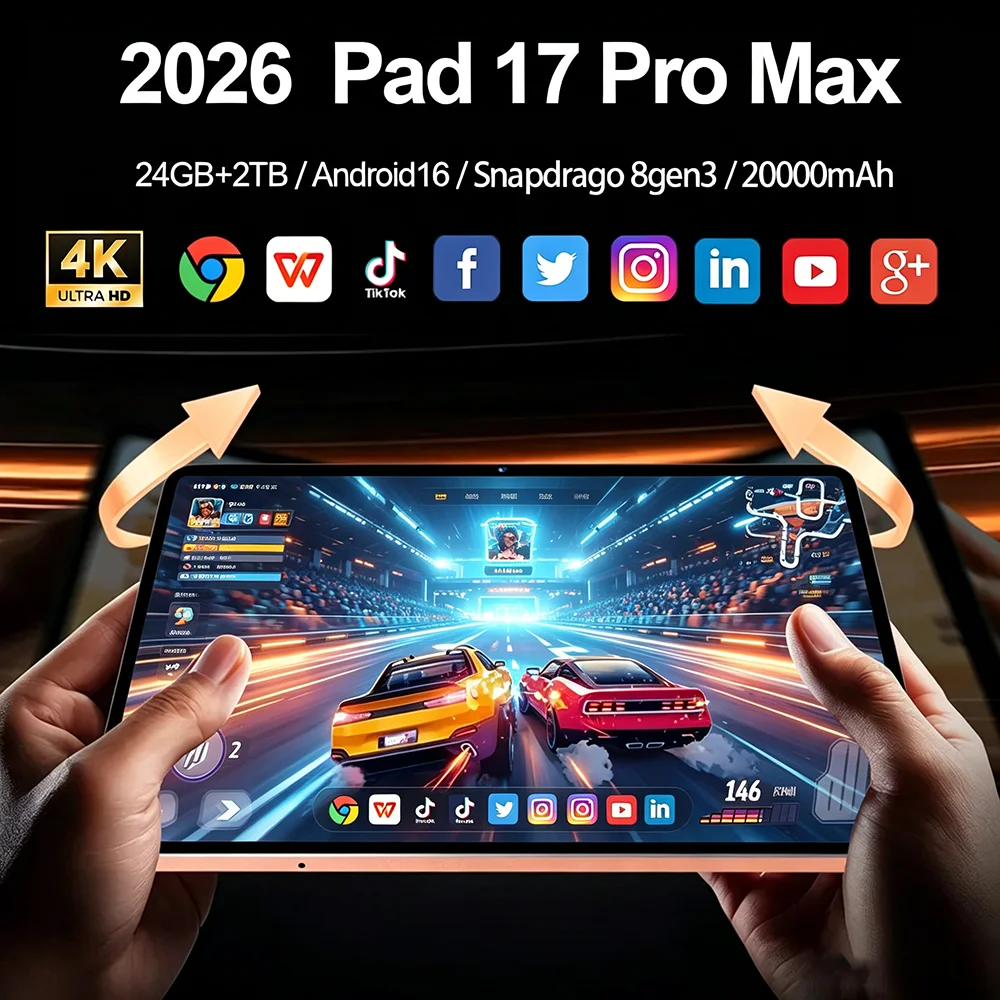 2026 Pad 17 Pro Max 5G Tablet 20000mAh 24GB+2TB Snapdragon 8gen3 Android 16 4K HD WIFI 12Inch Android tablet PC 5G Dual SIM Call