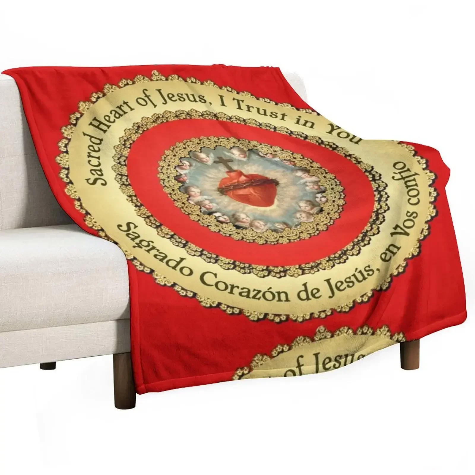 Sacred Heart of Jesus Spanish Sagrado Corazon Detente Catholic Prayer Bi-lingual 210 Throw Blanket Plaid blankets ands Blankets