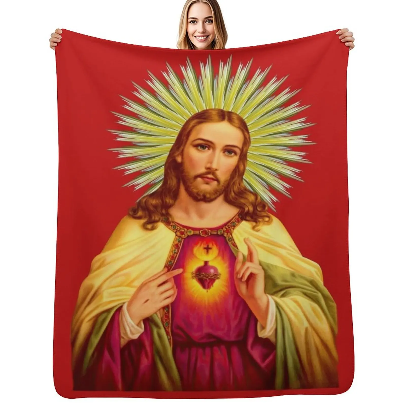 Sacred Heart of Jesus Catholic Detente Sagrado Corazon de Jesus Throw Blanket Decoratives Stuffeds Giant Sofa Blankets