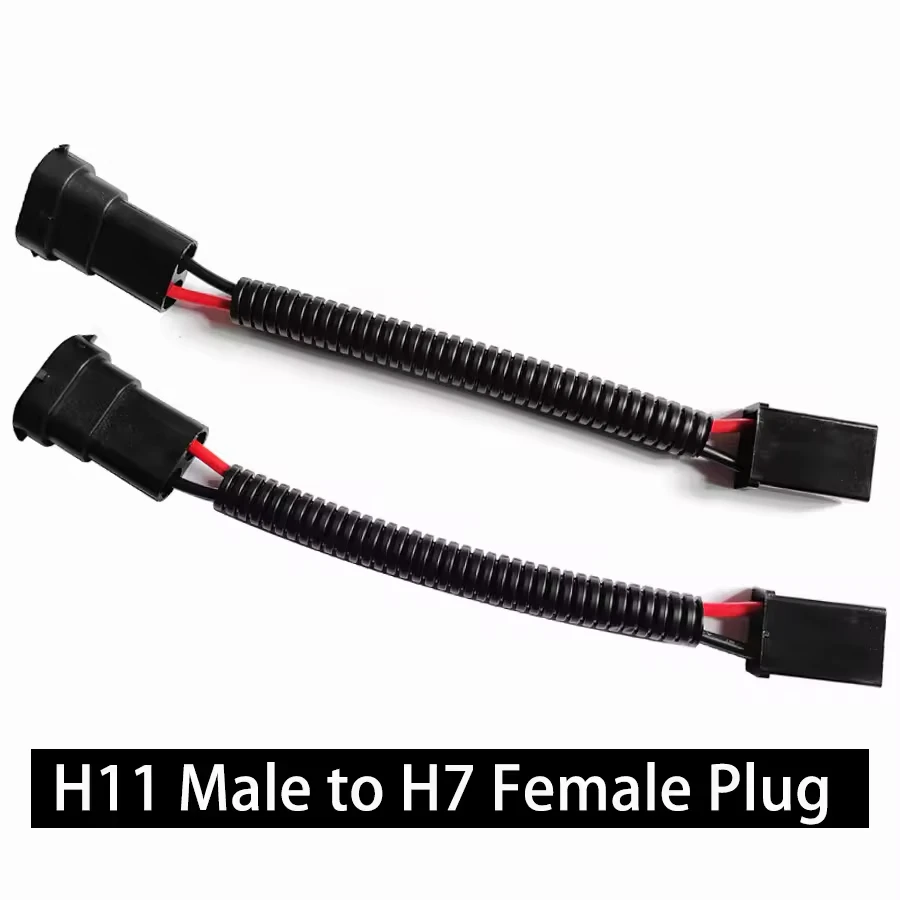 2Pcs H8 H11 Male to H7 Female Plug Conversion Wiring Harness Connector Car Headlight Fog Light Socket