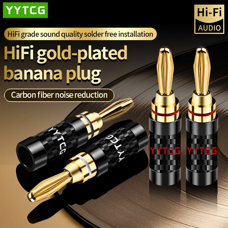 High Qualit 8 Pcs Gold Plated Banana Plug Carbon Fiber Audio Speaker Cable Banana Connector Screw Tightening Without Welding