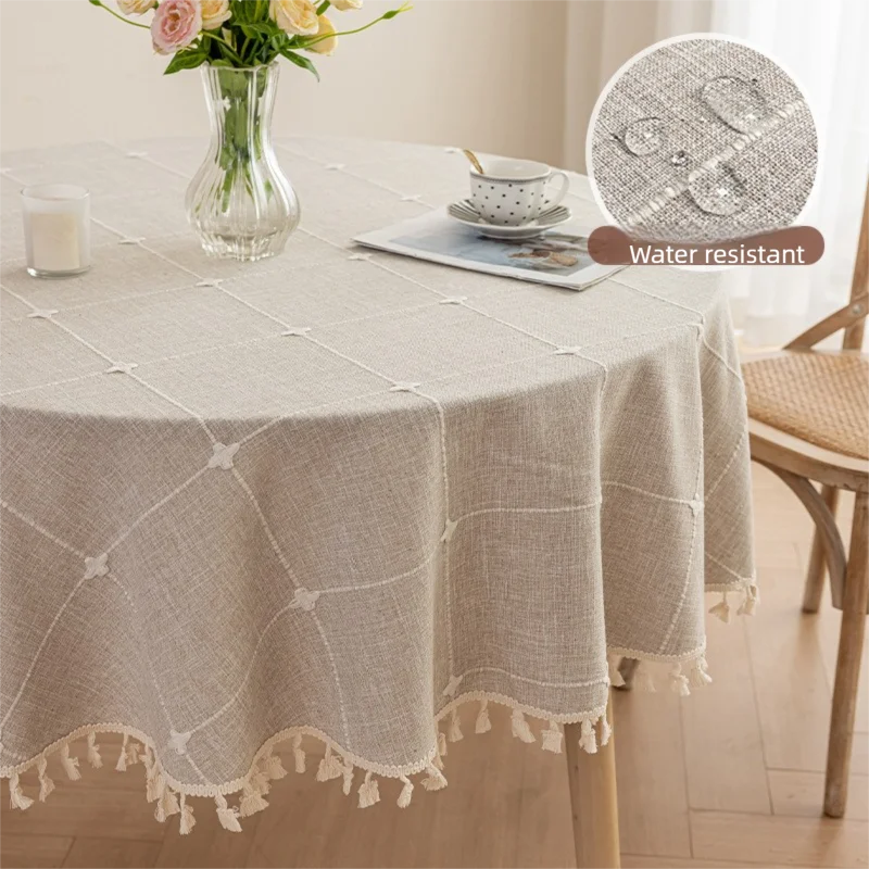 Round Tablecloth, Waterproof and Dustproof, Jacquard Dining Tablecloth, Wear-Resistant Large Round Table Cover