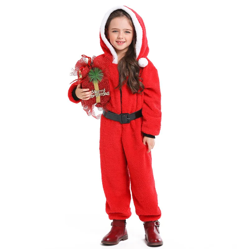 Christmas Costume, Coral Velvet Children's Red Jumpsuit, Stage Performance Costume, Children's Home Wear.