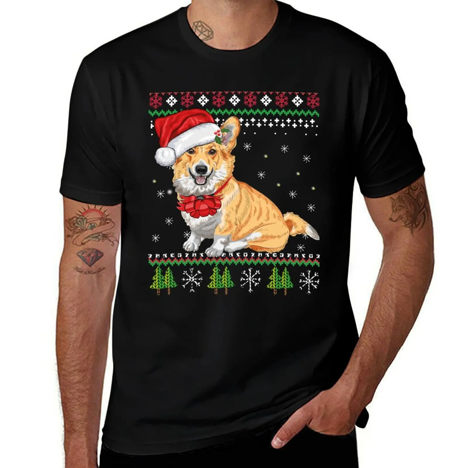 Christmas Corgi Ugly Sweater T-Shirt Work Wear Simple Tee Shirt T-Shirt