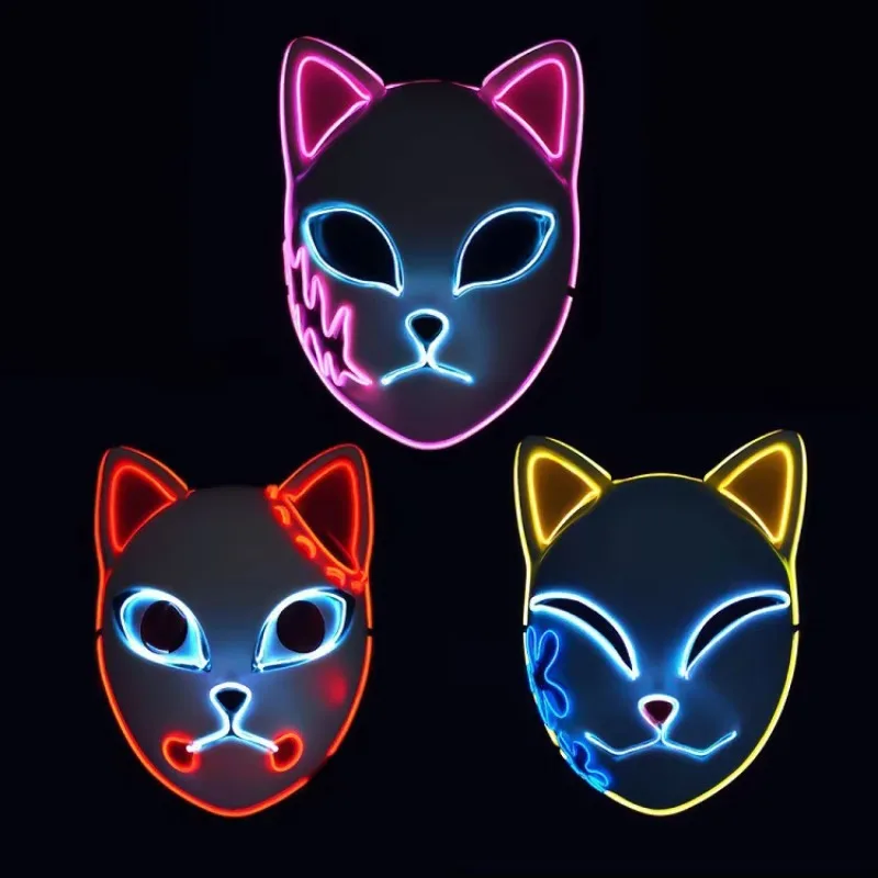 Glowing LED Cat Mask Luminous Face Mask For Halloween Party Festival Rave Costume Prop Fun Night Club Wear