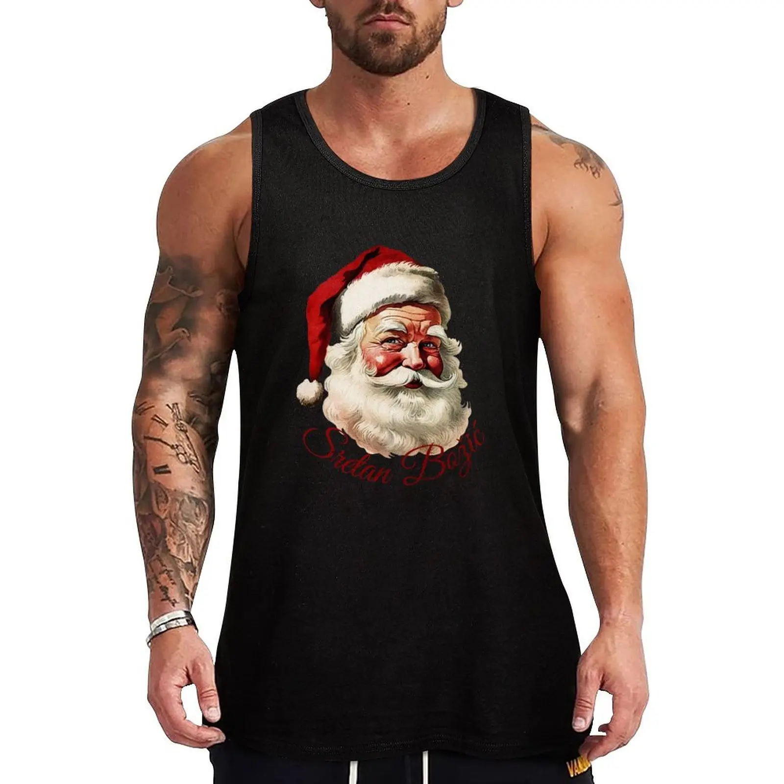 Happy Retro Santa - Sretan Bo?i? - Merry Christmas in Croatian Tank Top Casual Loose Tank Top Summer Sleeveless Daily Wear