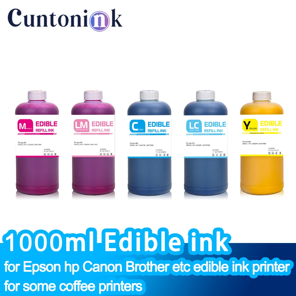 1000ml Edible Printer Refill Ink Bottles for Epson HP Canon Brother Etc Edible Ink Printer and for Some Coffee Printers