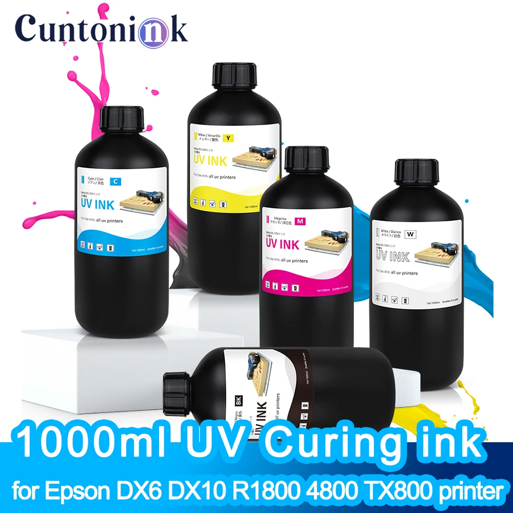 LED UV Ink 1000ml UV Curing Ink for Epson DX4 DX5 DX6 DX7 DX10 Printhead for Epson 1390 R1800 R1900 4800 9880 TX80 Printer NK