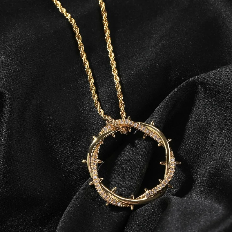 Retro Thorns Crown Pendant Necklace Unique Design Sense Copper Stainless Steel Chain Hip Hop Punk Jewelry For Men Women Gift