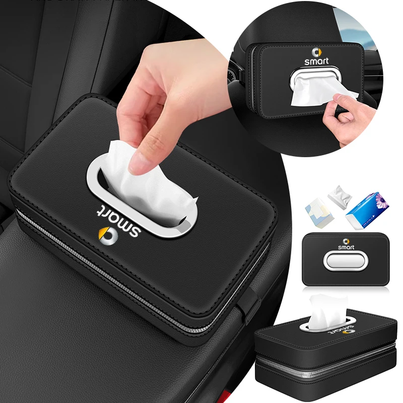 Car Tissue Box Leather Paper Towel Storage Bag Accessories For Smart Fortwo Forfour 451 453 450 452 454 Roadster Coupe