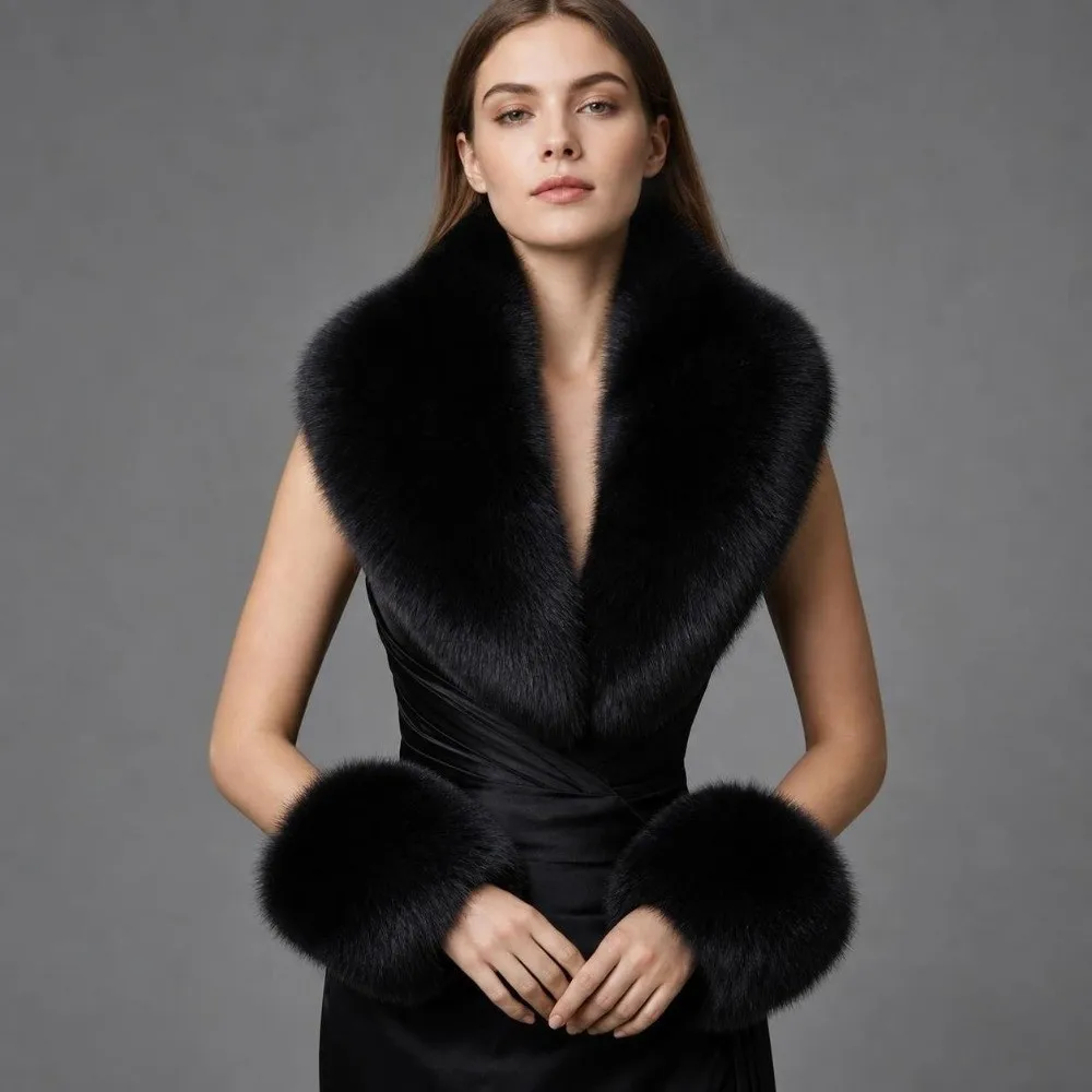 Warm Texture Faux Fur Scarf Shawl Detachable Lightweight Collar Cuffs Set Comfortable Fluffy Neck Warmer Birthday Party