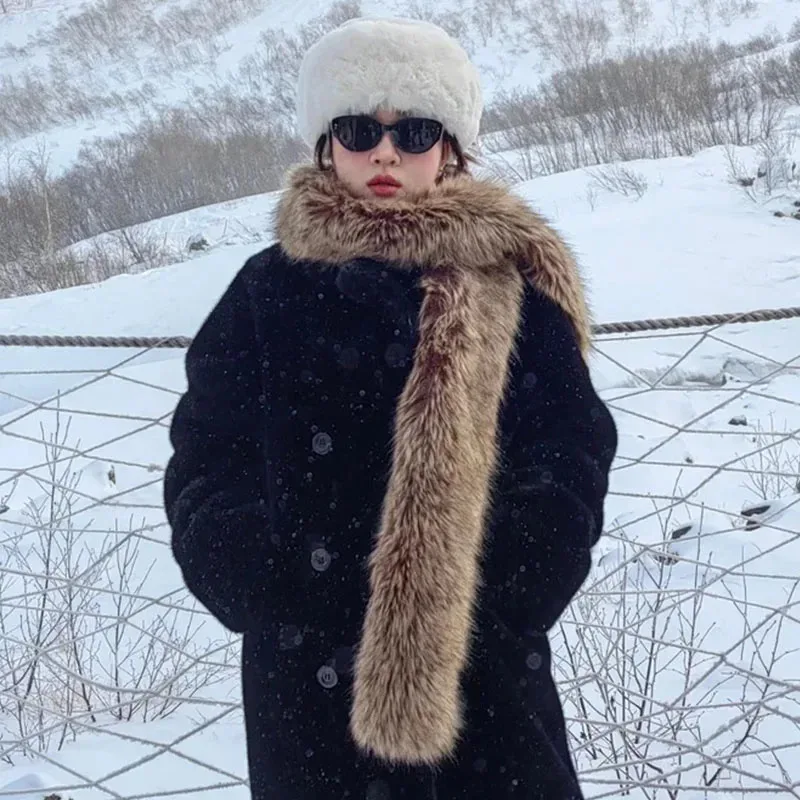 Faux Fox Fur Scarf Women Men Winter Warm Thickened Lengthened Long Shawl Neck Collar Dress Cape Party  Shawls