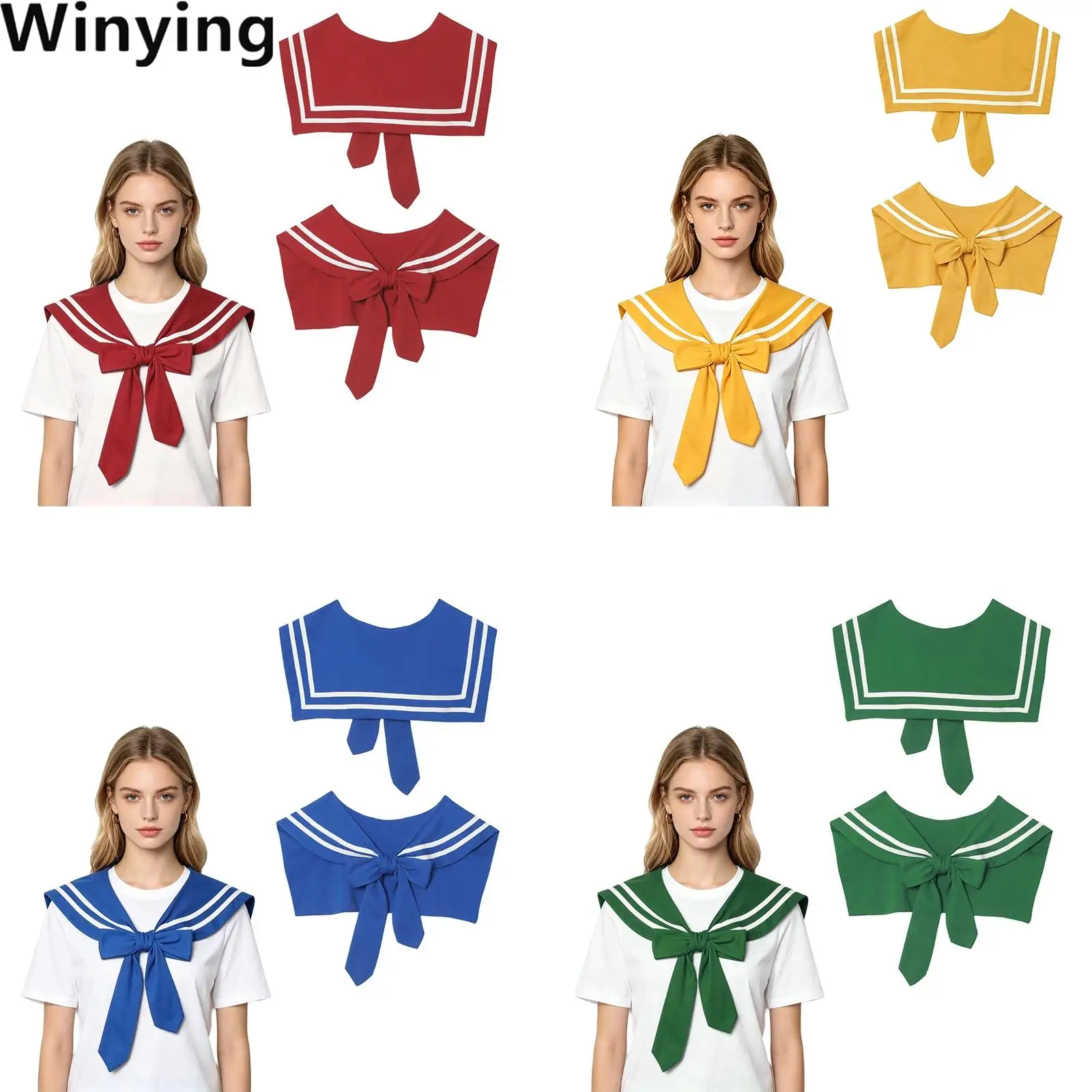 Women Girls Knot-decorated Faux Collar Navy Academy-style Doll Collar Shawl Match Sweater Shirt Dress for Party Daily Wear