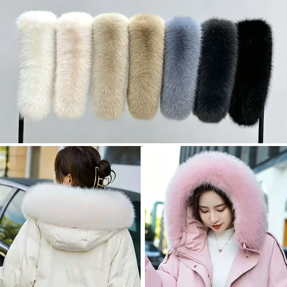 Women Faux Fox Fur Collar Shawl Furry Fur Scarf For Winter Coat Hood Fur Decor Collar Parkas Coat Fake Fur Collar Scarves