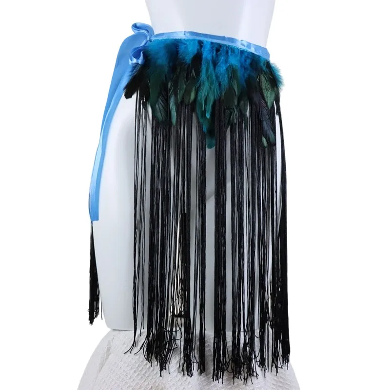 1PC Dancing Feather Shawl Belt Skirt Festival Stage Show Women Tribal Party Cosplay Faux Feather Belt Skirt Cosplay Accessories