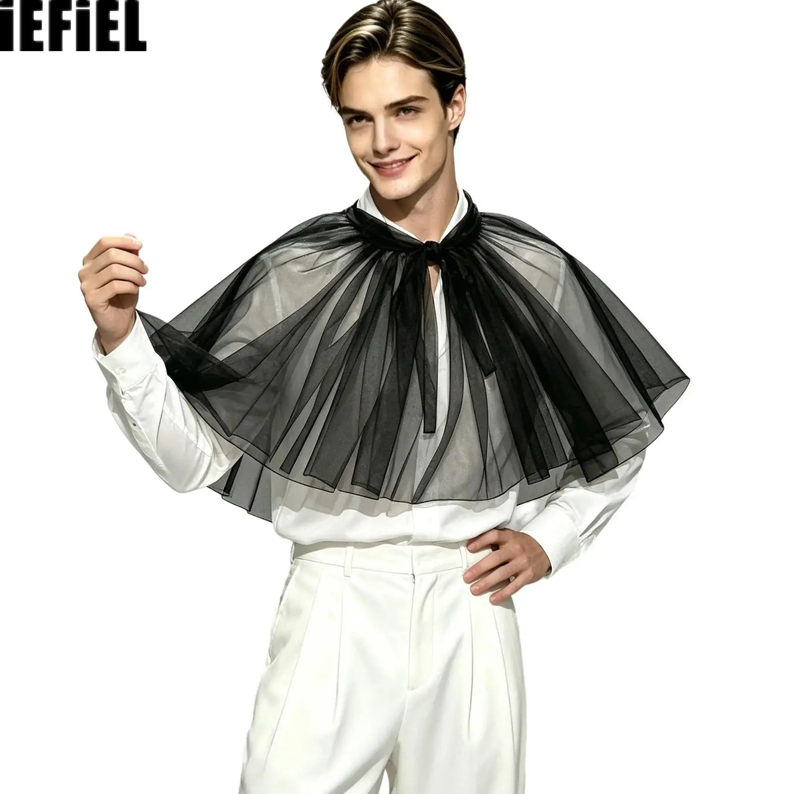 Women Mesh Tulle Shawl Adjustable Layered Ruffled Victorian-style Faux Collar for Stage Performance Halloween Party Cosplay